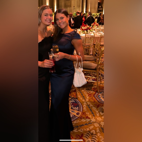 Lulus long navy blue silk open back bow dress. Worn once. Size XS. - Picture 6 of 6